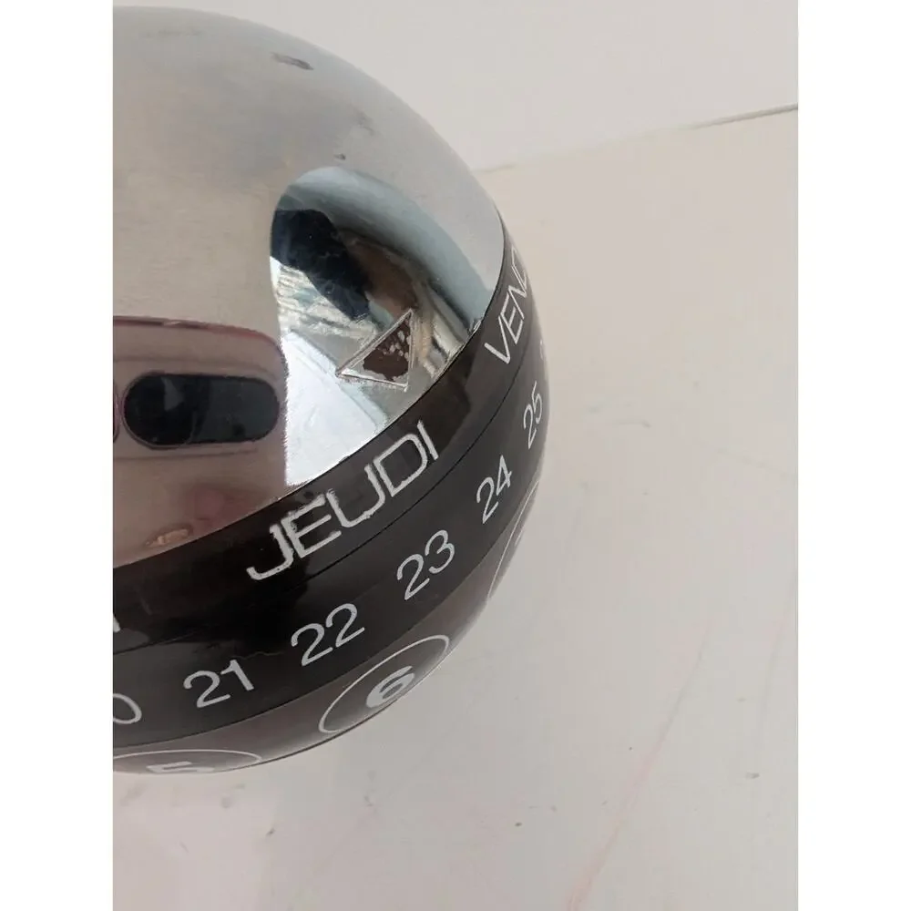 Space Age Ball Perpetual Calendar Mirror PORPHYRE Plastic France 1970s Chrome